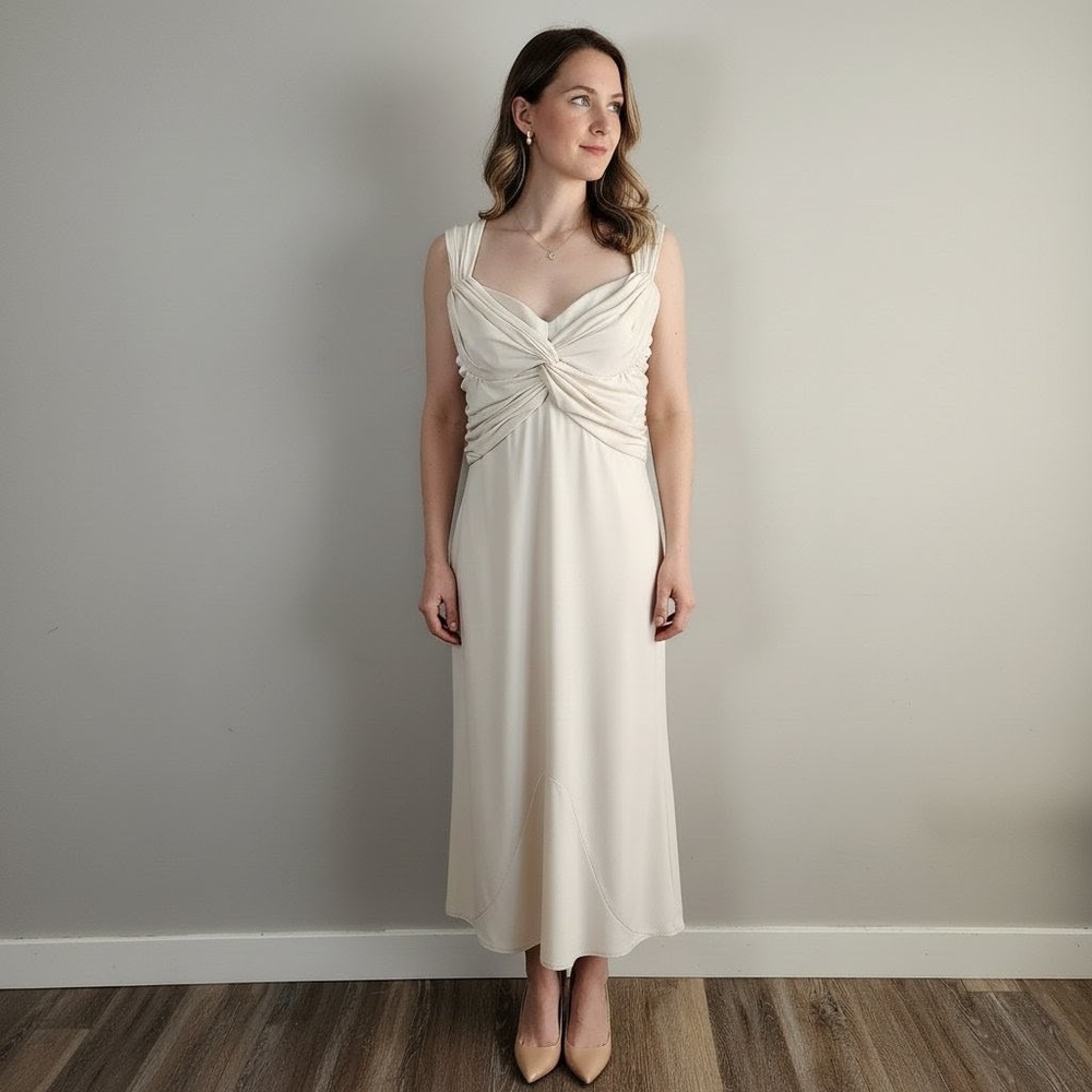 VTG Butterfly Twist Front Midi Dress Elegant Cut Out Back Fairy Formal‎ Womens 8